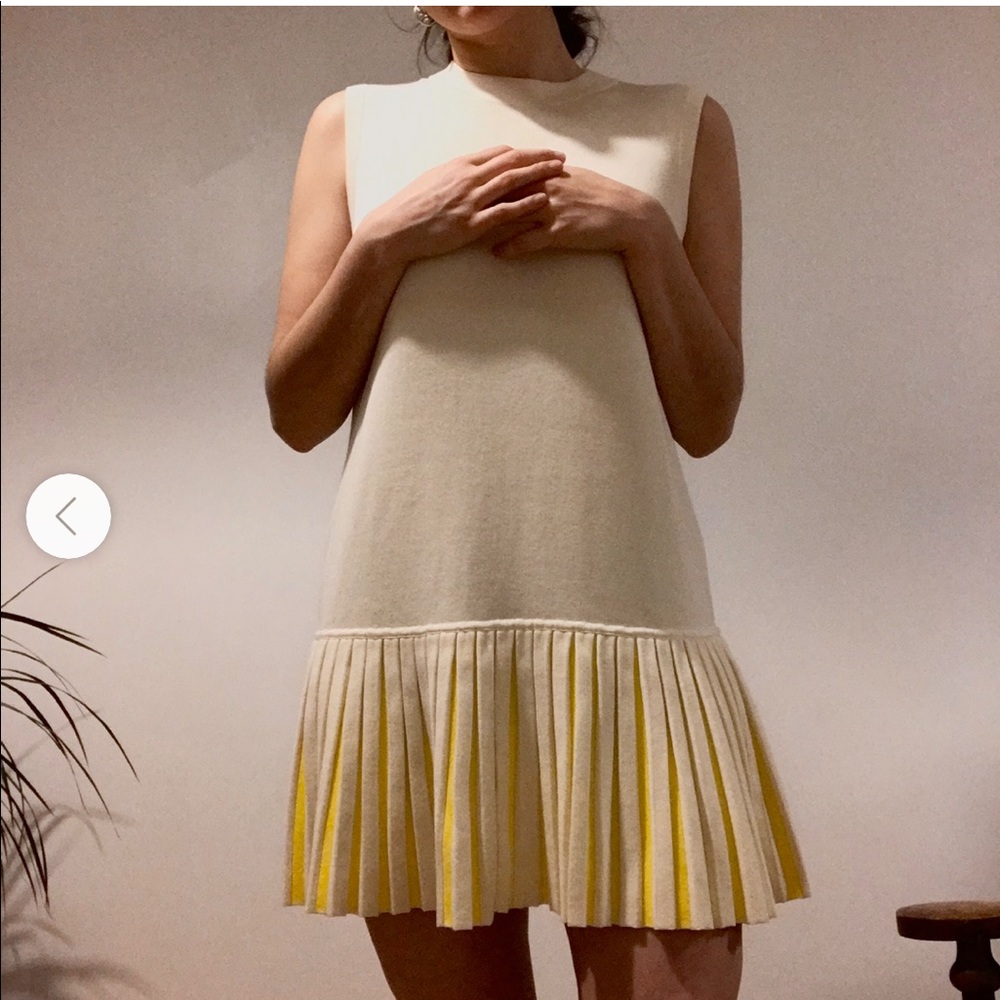 COS cream/lemon pleated dress